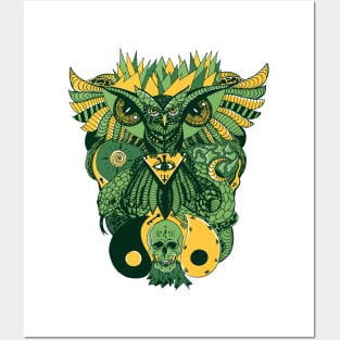 Forrest Green Owl And Ageless Skull Posters and Art